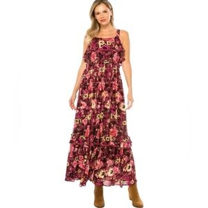 A Collective Story Tiered Maxi Dress Vibrant Floral Ruffle at Bust Popover  XL